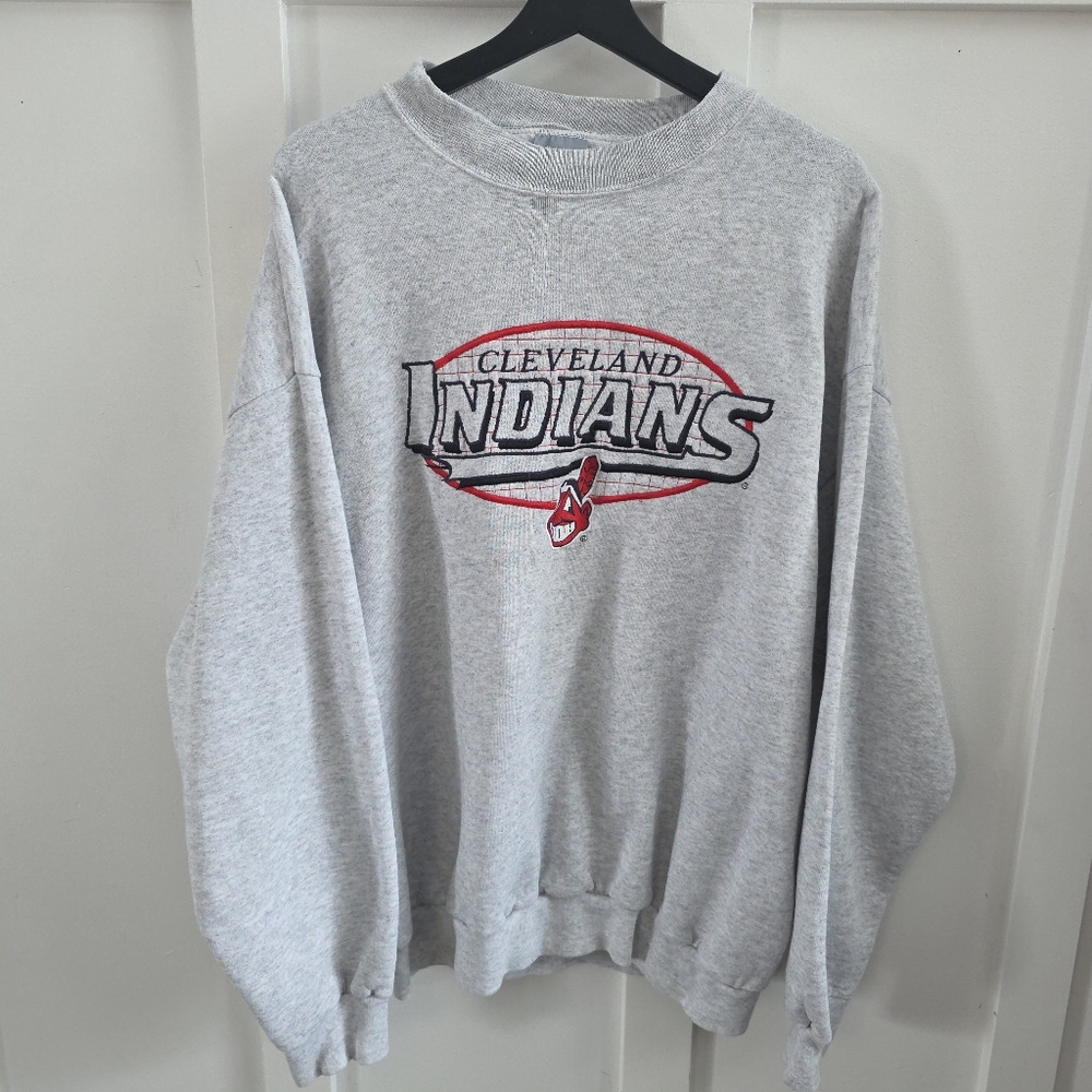 Vintage 90s Cleveland Indians Logo 7 Crewneck Sweatshirt,Grey(Flaws),size Xl